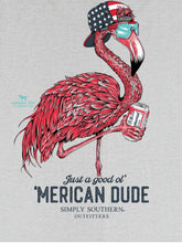 Load image into Gallery viewer, Simply Southern JUSTA GOOD OL&#39; &#39;MERICAN DUE FLAMINGO Men&#39;s Short Sleeve T-Shirt
