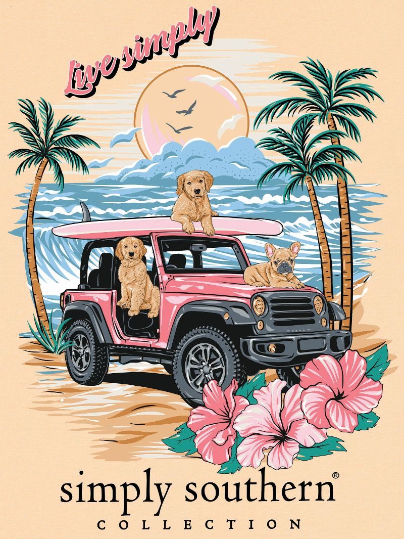 Simply Southern LIVE SIMPLY DOGS JEEP ON BEACH Short Sleeve T-Shirt