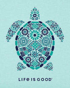 Life Is Good Women's TURTLE MOSAIC Crusher V-Neck Tee Shirt