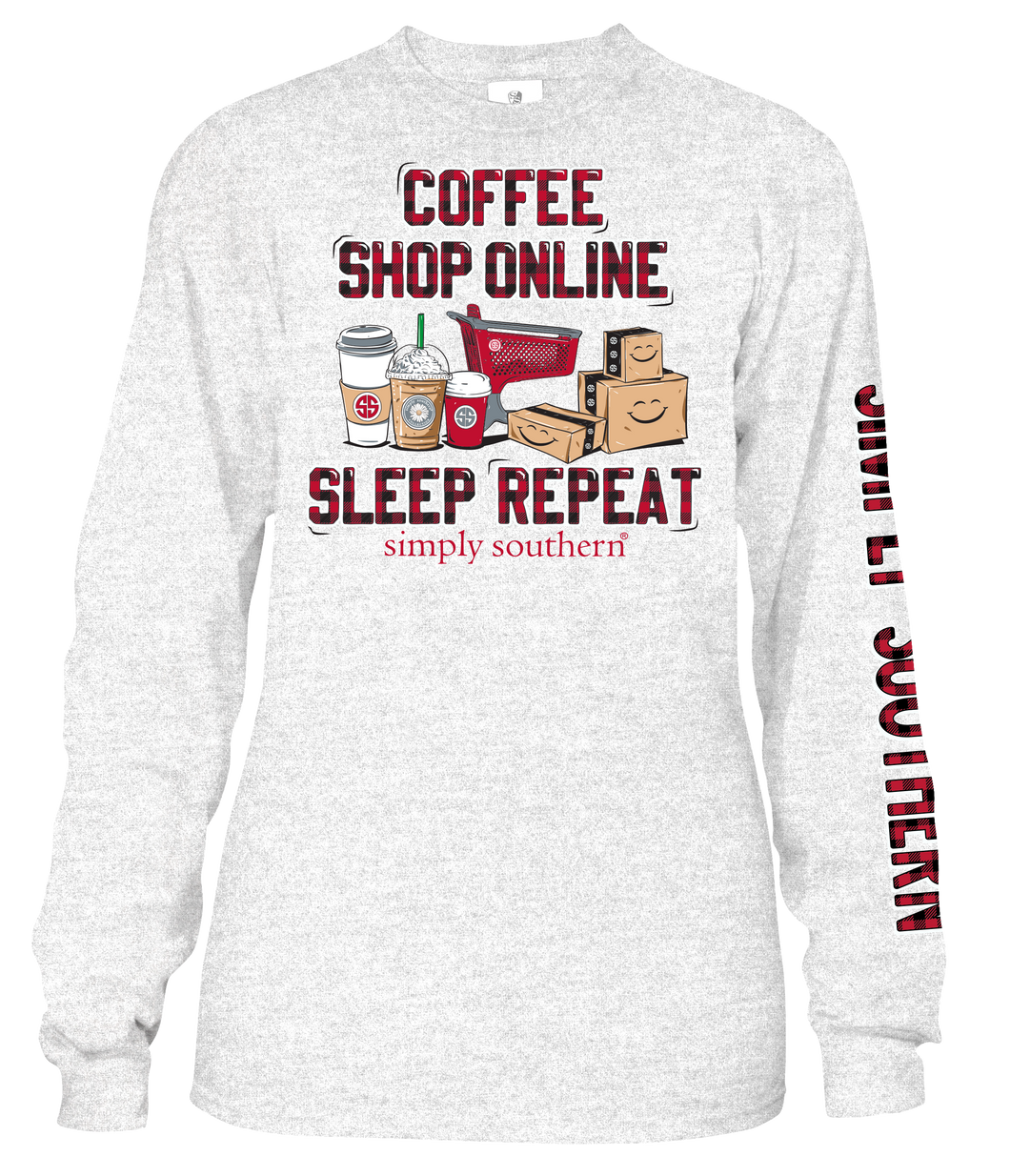 Simply Southern COFFEE SHOP ONLINE SLEEP REPEAT Long Sleeve T-Shirt