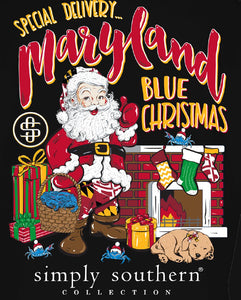 "Maryland Blue Christmas" Simply Southern Long Sleeve T-Shirt