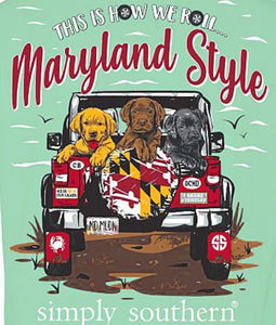 Simply Southern "Maryland Style" T-Shirt Jeep/Dogs/Flag/Mud