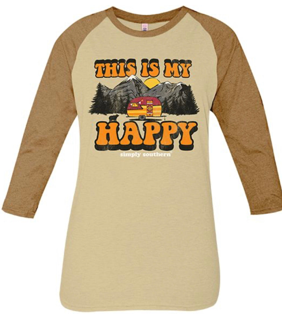 Simply Southern THIS IS MY HAPPY 3/4 Sleeve T-Shirt