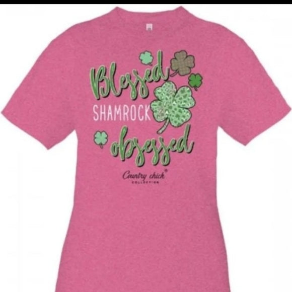 Simply Southern BLESSED OBSESSED SHAMROCK Country Chick Short Sleeve T-Shirt